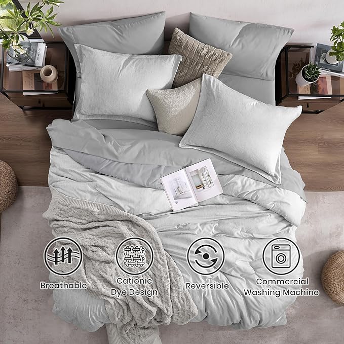 Monbix Full Size Comforter Set, Grey Bedding Comforter for Full Size Bed Set Reversible, Bedding Sets Full 7 Pieces, Cationic Dyeing Bed in a Bag with Comforter, Sheets, Pillowcases & Shams - LeafyLoom