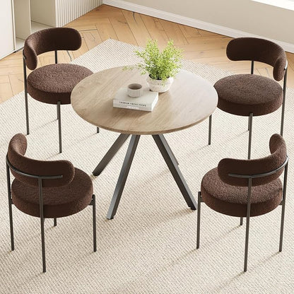 Farini Brown Dining Table for 4-6 Person,39" Round Wooden Dining Tabletop and Metal Frame for Home Kitchen Dining Desk (39 inch,100cm) - LeafyLoom