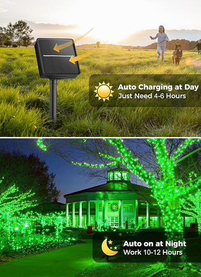 Minetom Solar String Lights Outdoor, 40FT 100 LED String Lights Solar Powered with 8 Lighting Modes, Green String Lights for St Patrick Decoration, Waterproof Solar Lights for Outside Tree Yard, Green Minetom