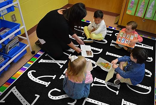 Flagship Carpets Colorful Abc's Multicolor Border Area Rug for Childrens Classroom, at Home Education or Kids Play Room, 7'6" x 12', Rectangle - LeafyLoom