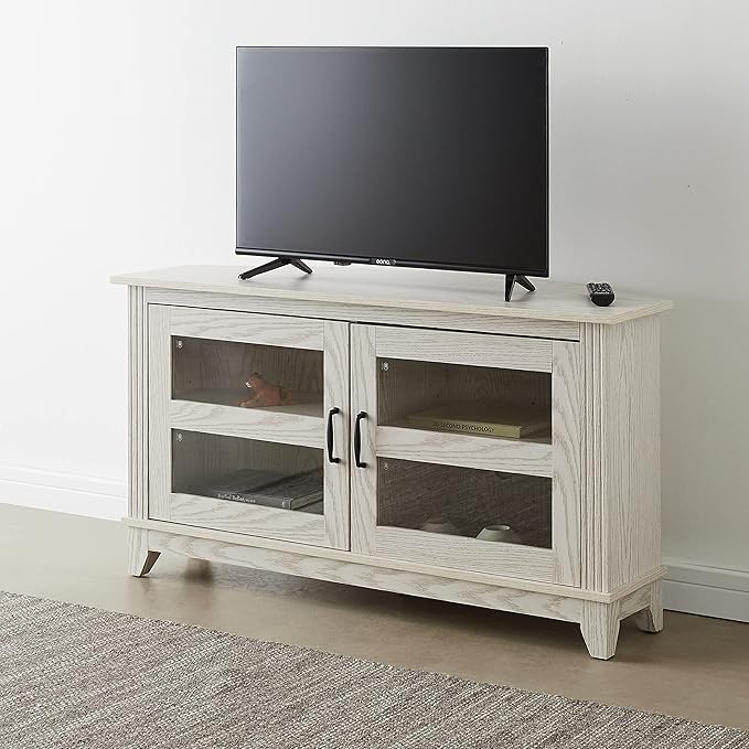 ROCKPOINT Modern Farmhouse 44inch Corner Universal TV Stand Living Room Storage Console, Entertainment Center,White - LeafyLoom