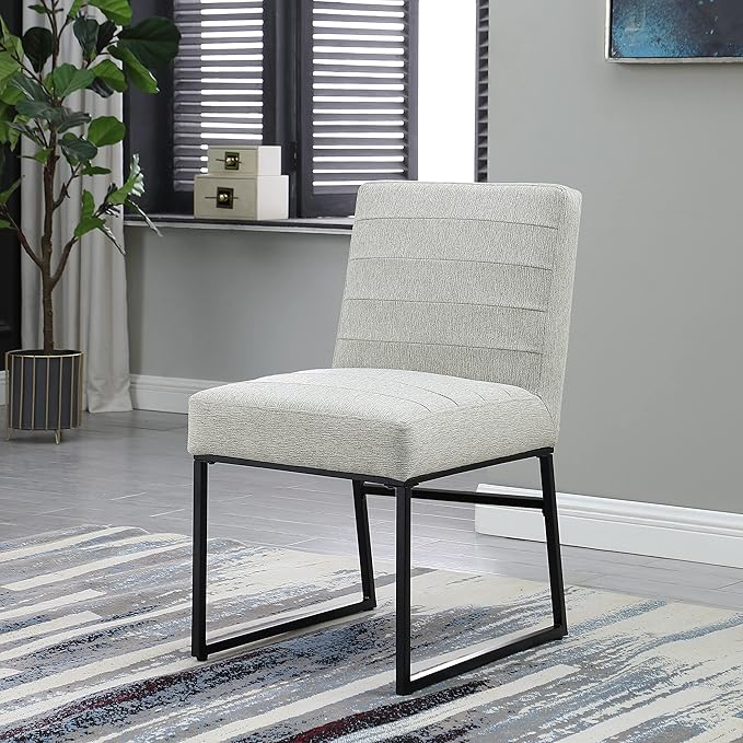 HomePop Channeled Metal Dining Chair - Sustainable Gray Woven (Single Pack) - LeafyLoom