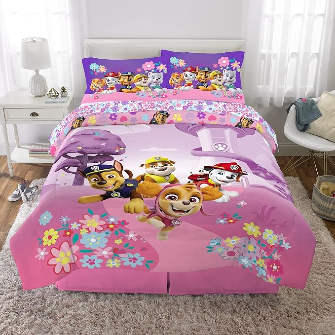 Franco Kids Bedding Super Soft Comforter and Sheet Set, 5 Piece Full Size, Paw Patrol Girls - LeafyLoom