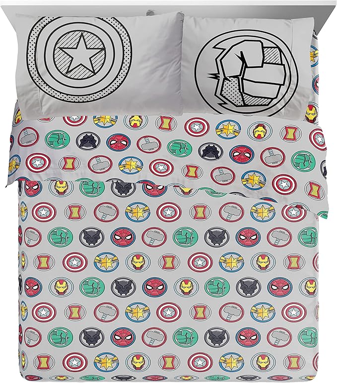 Jay Franco Marvel Avengers Pop 7 Piece Queen Size Bed Set - includes Comforter & Sheet Set - Super Soft Fade Resistant Microfiber (Official Marvel Product) - LeafyLoom