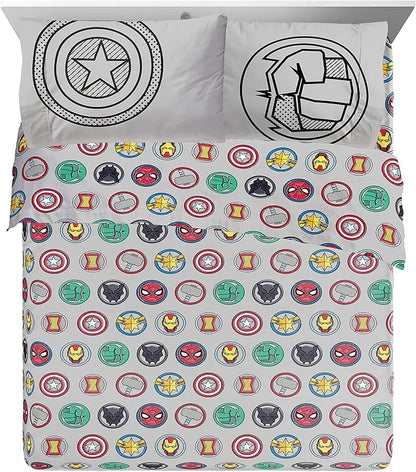 Jay Franco Marvel Avengers Pop 7 Piece Queen Size Bed Set - includes Comforter & Sheet Set - Super Soft Fade Resistant Microfiber (Official Marvel Product) - LeafyLoom