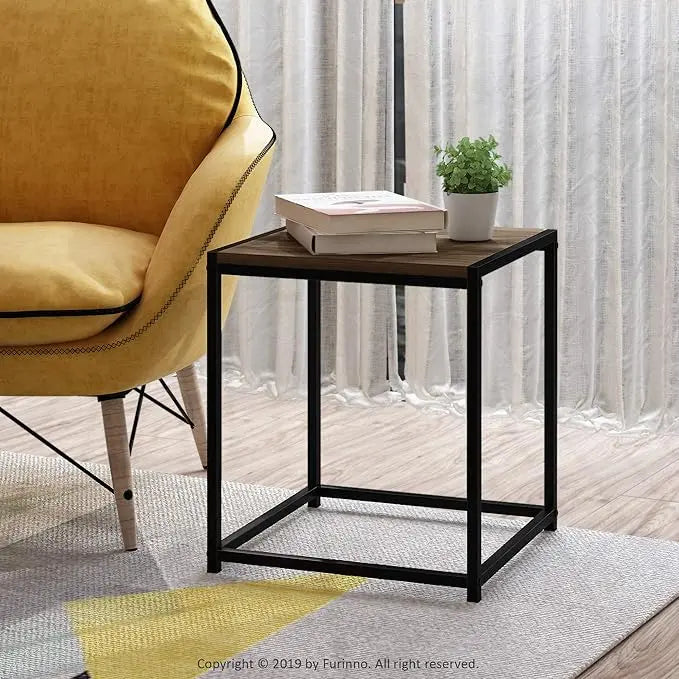 FURINNO Camnus Modern Living End Table, Columbia Walnut, 15.75 in x 15.75 in x 17.83 in - LeafyLoom