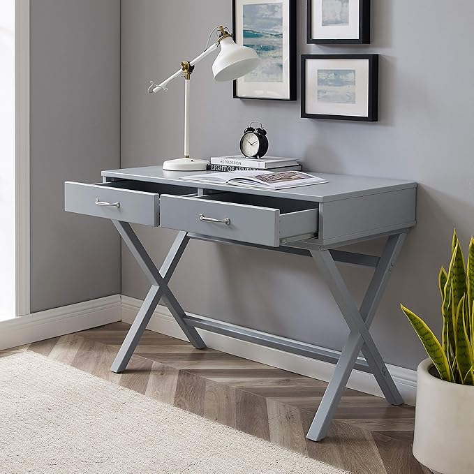 Linon Grey Campaign Style Sawyer Desk - LeafyLoom