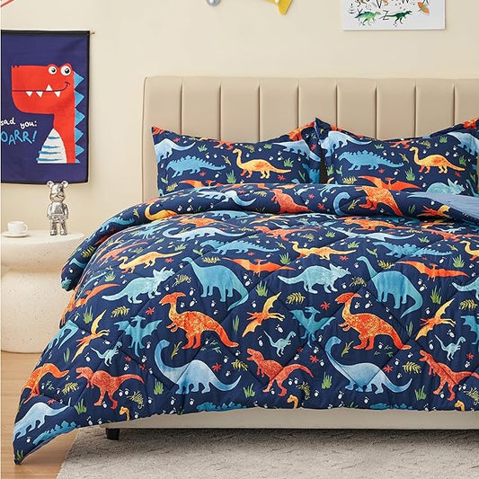 Twin Dinosaur Kids Bedding Set for Boys, 2 Pieces Twin Dinosaur Kids Comforter Sets for Boys, Super Soft Lightweight for All Seasons, Includes 1 Comforter (66"x86") and 1 Pillowcase(20"x26"+2") - LeafyLoom