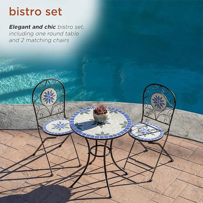 Alpine Corporation Blue and Beige Mosaic Bistro Set, 3-Piece - LeafyLoom