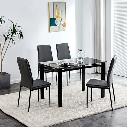 NicBex Dining Table Set for 4 Kitchen & Dining Room Tables 5 Pieces Dining Table Set Kitchen Room Tempered Glass Dining Table with 4 Faux Leather Chairs for Small Space, Black - LeafyLoom