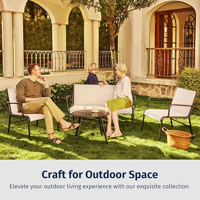 EAST OAK Outdoor Conversation Waterproof patio furniture set, 4-Pieces, Beige - LeafyLoom