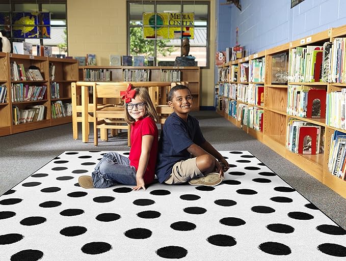 Flagship Carpets Schoolgirl Style Picasso Painted Dots Classroom Area Rug for Indoor Classroom Learning or Kid Bedroom Educational Play Mat, 5'x7'6", White - LeafyLoom