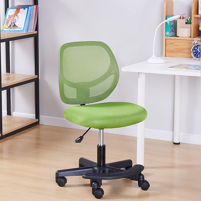 Amazon Basics Kids Adjustable Mesh Low-Back Swivel Study Desk Chair with Footrest, Green - LeafyLoom