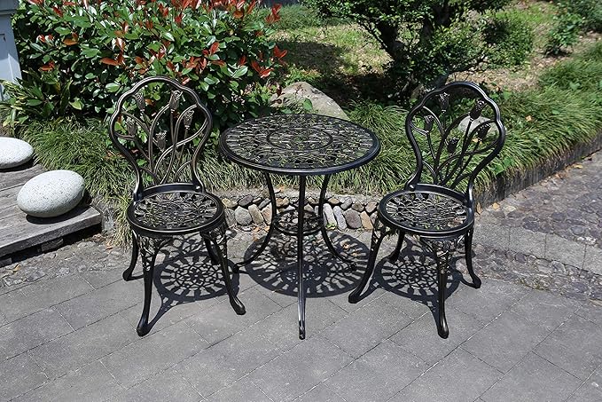 CG 3 Piece Bistro Set, Outdoor Patio Set, Anti-Rust Cast Aluminum Bistro Table Set for Park Yard Front Porch Furniture, Tulip, Antique Copper - LeafyLoom