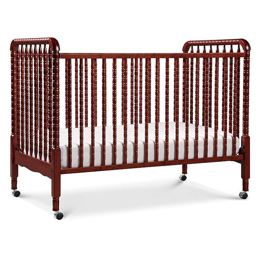 DaVinci Jenny Lind 3-in-1 Convertible Crib in Rich Cherry, Removable Wheels, Greenguard Gold Certified - LeafyLoom