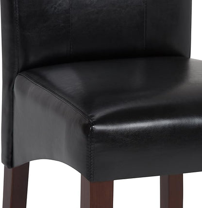 SIMPLIHOME Cosmopolitan Parson Dining Chair (Set of 2), Midnight Black Faux Leather and SOLID WOOD, Square, Upholstered, For the Dining Room, Contemporary Modern - LeafyLoom