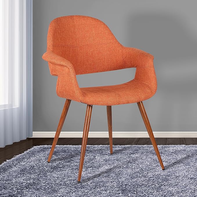 Armen Living Phoebe Mid-Century Modern Fabric Upholstered Dining Chair for Kitchen Table Office Desk Vanity, 24D x 25W x 33H Inch, Orange - LeafyLoom