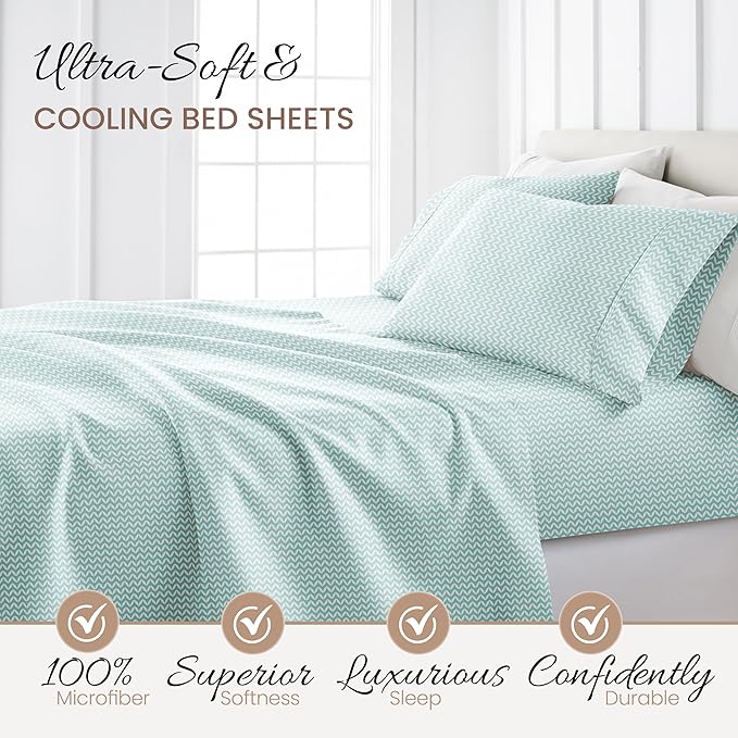 Linen Market 3 Piece Twin Bedding Sheet Set (Light Blue Chevron) - Sleep Better Than Ever with These Ultra-Soft & Cooling Bed Sheets for Your Twin Size Bed - Deep Pocket Fits 16" Mattress - LeafyLoom