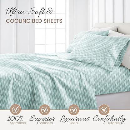 Linen Market 4 Piece King Bedding Sheet Set (Light Blue Chevron) - Sleep Better Than Ever with These Ultra-Soft & Cooling Bed Sheets for Your King Size Bed - Deep Pocket Fits 16" Mattress - LeafyLoom