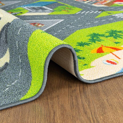 KC CUBS Road Play Map City Car Vehicle Traffic Educational Learning & Fun Game Area Non Slip Boy & Girl Kids Rug Carpet for Children Bedroom, Toddler Classroom & Baby Playroom Mat, Playtime Activity - LeafyLoom