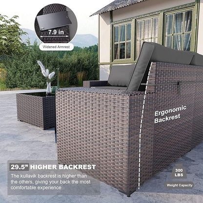 Kullavik 13PCS Outdoor Patio Furniture Set with 43" 55000BTU Gas Propane Fire Pit Table PE Wicker Rattan Sectional Sofa Patio Conversation Sets,Grey - LeafyLoom