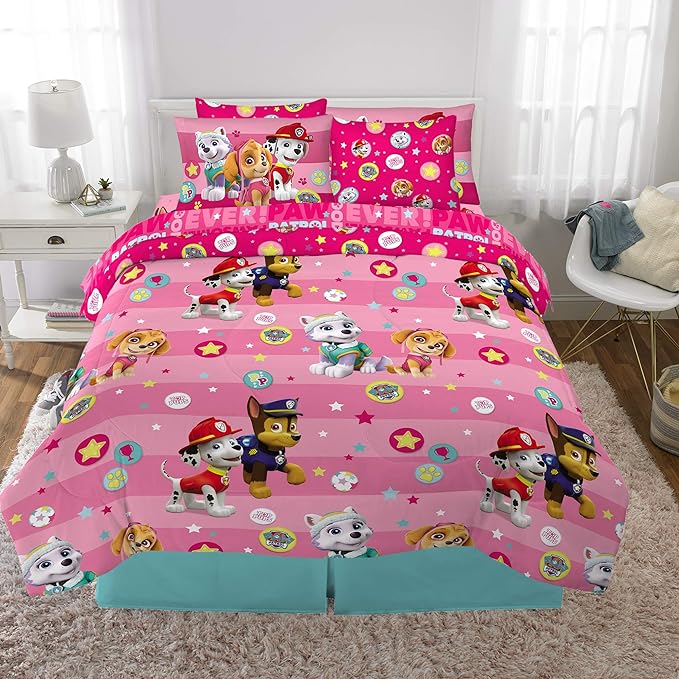 Paw Patrol Girls Kids Bedding Super Soft Comforter And Sheet Set With Sham, 7 Piece Full Size, (Official) Nickelodeon Product By Franco - LeafyLoom