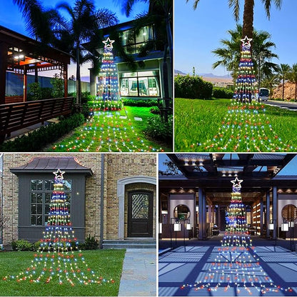 PUHONG Christmas Decoration Outdoor Star String Lights,16.4Ft Christmas Tree Toppers Lights 320 LED 8 Memory Modes with 14" Lighted Star for Halloween Christmas New Year Holiday Birthday PUHONG