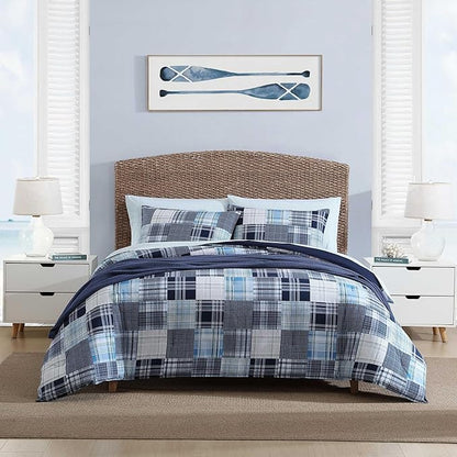 Nautica - Twin Comforter Set, Soft Cotton Bedding with Matching Sham, Patchwork Inspired Home Decor, Dorm Room Essentials (Mason Blue, Twin/Twin XL) - LeafyLoom