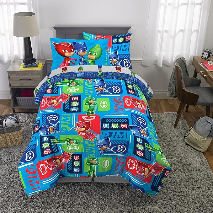 Franco Kids Bedding Super Soft Comforter and Sheet Set with Sham, 5 Piece Twin Size, PJ Masks - LeafyLoom