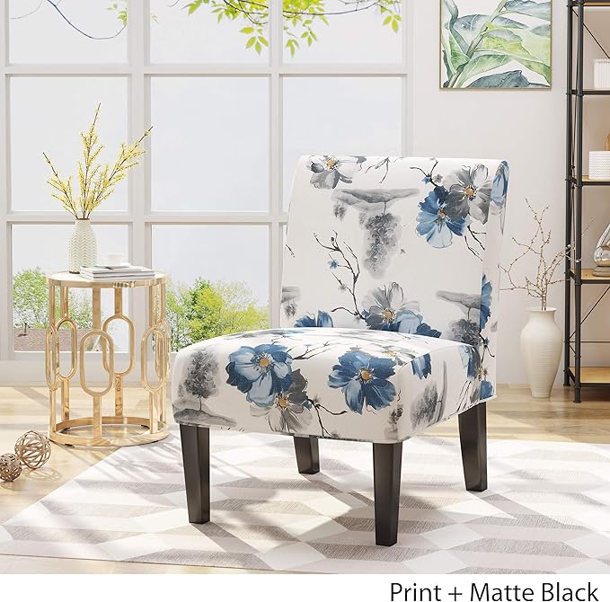 Christopher Knight Home Kendal Traditional Fabric Accent Chair, Print, Matte Black, 22.5D x 29.5W x 32H in - LeafyLoom