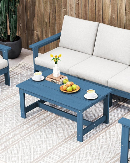 SERWALL HDPE Patio Coffee Table for Balcony, Deck, Blue - LeafyLoom