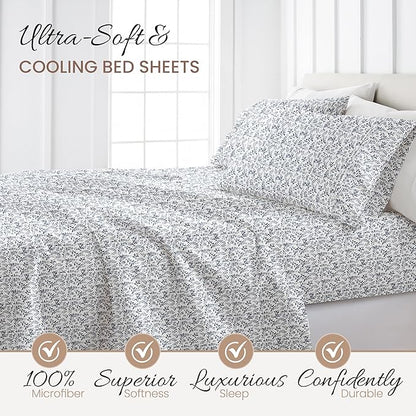 Linen Market 4 Piece Queen Bedding Sheet Set (Navy Vines) - Sleep Better Than Ever with These Ultra-Soft & Cooling Bed Sheets for Your Queen Size Bed - Deep Pocket Fits 16" Mattress - LeafyLoom