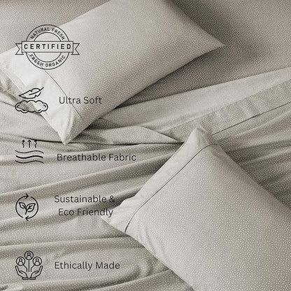 LANE LINEN 100% Organic Cotton California King Sheets Set, 4-Piece Pure Organic Cotton Long Staple Percale Weave Soft Best Bedding Sheets for Bed, Breathable, Fits Mattress Upto 15" Deep - Snowdrop - LeafyLoom