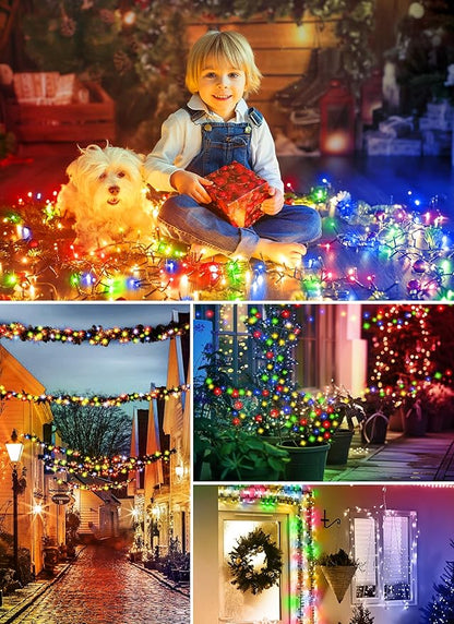 Minetom Christmas Lights Outdoor Solar Powered - 4 Pack Total 160FT 400 LED Christmas String Lights with 8 Lighting Modes, IP65 Waterproof Solar String Lights for Outside Tree Xmas Party, Multicolor Minetom