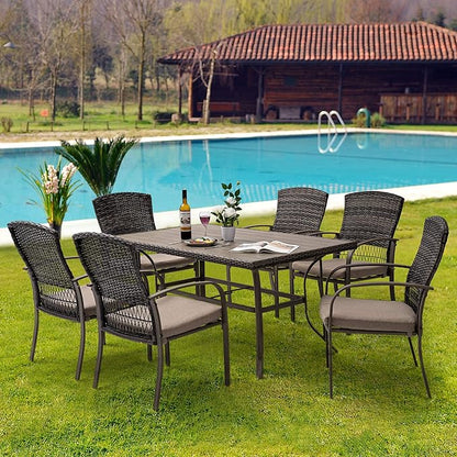 Pamapic 6 Piece Patio Dining Chair, Outdoor Dining Chair, Patio Wicker Chair for Backyard Garden Deck Poolside/Removable Cushions(Beige) - LeafyLoom