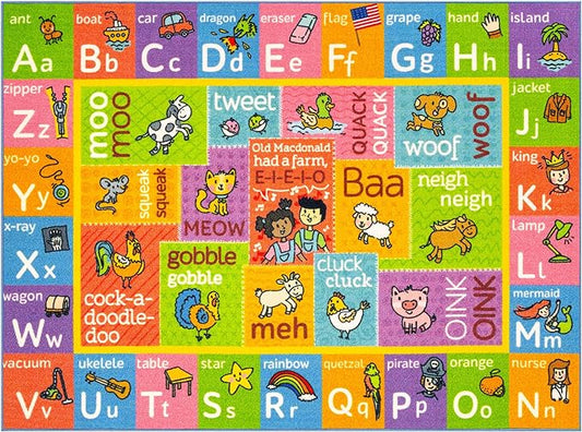 KC Cubs ABC Alphabet Animal Sounds Educational Learning & Fun Game Play Area Non Slip Boy & Girl Kids Rug Carpet for Children Bedroom, Toddler Classroom & Baby Playroom Floor Mat, Playtime Activity - LeafyLoom