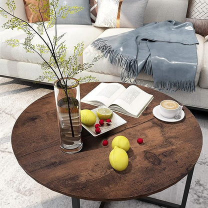 Round Coffee Table Kitchen Dining Table Modern Tea Table Office Conference Pedestal Desk Computer Study Desk Rustic Brown/Black - LeafyLoom