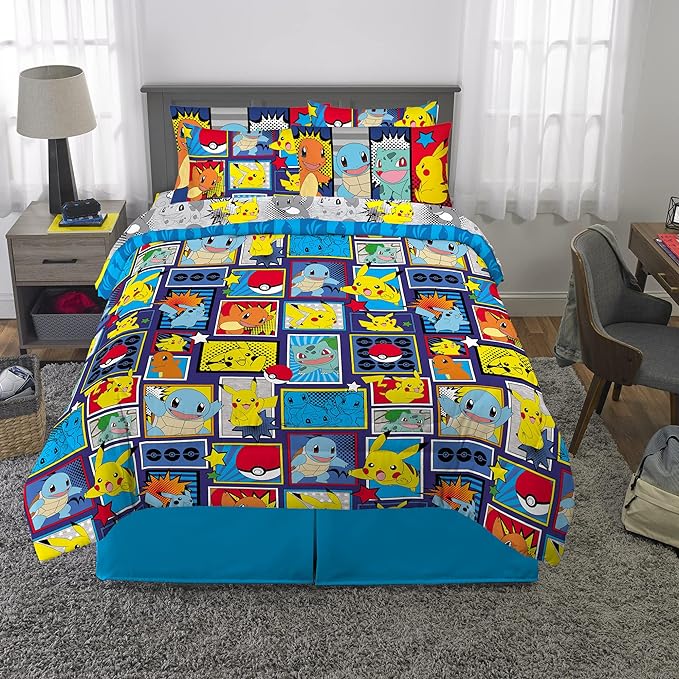 Franco Kids Bedding Super Soft Comforter and Sheet Set with Sham, 7 Piece Full Size, Pokemon - LeafyLoom