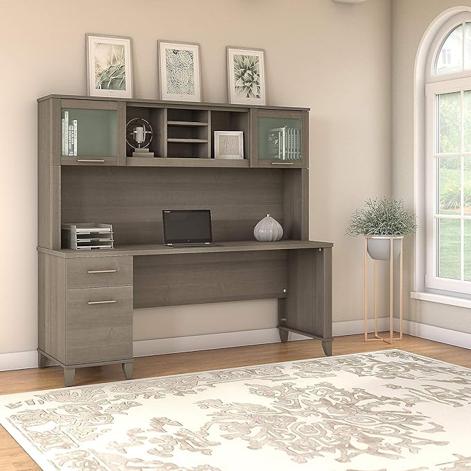 Bush Furniture Somerset 72W Office Desk with Drawers and Hutch in Ash Gray - LeafyLoom