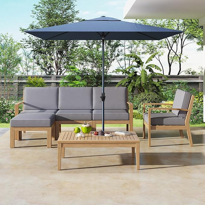 4 Piece Acacia Wood Patio Furniture L-Shaped Outdoor Sectional Sofa Coffee Table, FSC Certified Conversation Set w/Beige Cushions for Garden Backyard - LeafyLoom