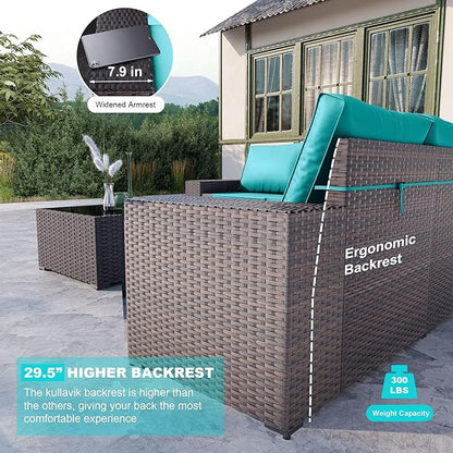 Kullavik 13PCS Outdoor Patio Furniture Set with 43" 55000BTU Gas Propane Fire Pit Table PE Wicker Rattan Sectional Sofa Patio Conversation Sets,Blue - LeafyLoom