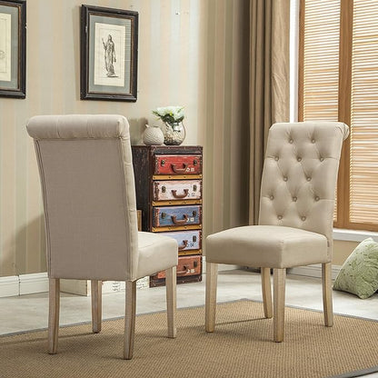 Roundhill Furniture Habit Solid Wood Tufted Parsons Dining Chair (Set of 2), Tan - LeafyLoom