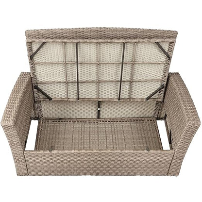 Set, 4 Piece Outdoor Wicker Rattan Sectional Sofa with Glass Table, Ottoman and Soft Cushions, Front Porch Apartment Patio Furniture for Backyard Lawn Garden, Onesize, E-Gray-e - LeafyLoom