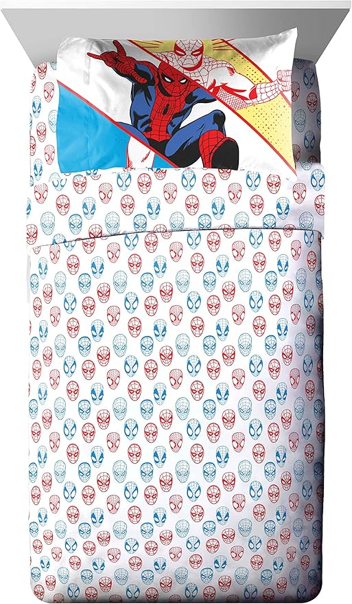 Marvel Spiderman Beyond Amazing 4 Piece Twin Size Bed Set - Includes Comforter & Sheet Set Bedding - Super Soft Fade Resistant Microfiber (Official Product) - LeafyLoom