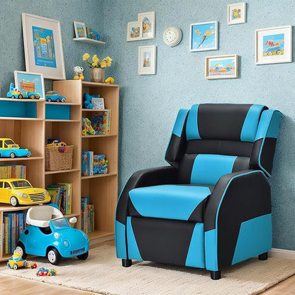 RACER Larger Kids Gaming Chair Leather Recliner Sofa Children Ages 3-12, BlackBlue - LeafyLoom