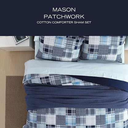 Nautica - Twin Comforter Set, Soft Cotton Bedding with Matching Sham, Patchwork Inspired Home Decor, Dorm Room Essentials (Mason Blue, Twin/Twin XL) - LeafyLoom