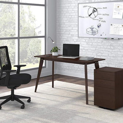 HON Basyx BSX55WPLMWMW Modern Home Office Wood Computer Desk, 55", Walnut - LeafyLoom