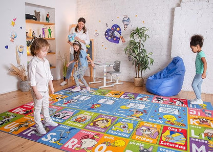 KC Cubs | Looney Tunes ABC Alphabet, Seasons, Months and Days of The Week Educational Learning & Game Play Area Non Slip Boy & Girl Kids Rug Carpet for Children Bedroom, Toddler Classroom & Baby Mat - LeafyLoom