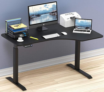 SHW 55-Inch Large Electric Height Adjustable L-Shaped Standing Desk with Right Facing Corner, Black - LeafyLoom