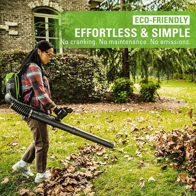 Greenworks 80V (180 MPH / 610 CFM / 75+ Compatible Tools) Cordless Brushless Backpack Blower, 5.0Ah Battery and Rapid Charger Included - LeafyLoom